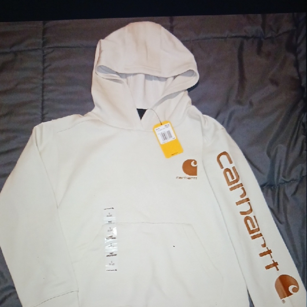 Carhartt Cream Hoodie with Brown Logo